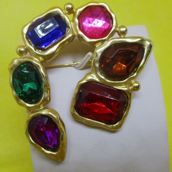 Park Lane Colorful Rhinestone Brooch Multi Colored Lucite Rhinestone Brooch - Picture 2 of 10